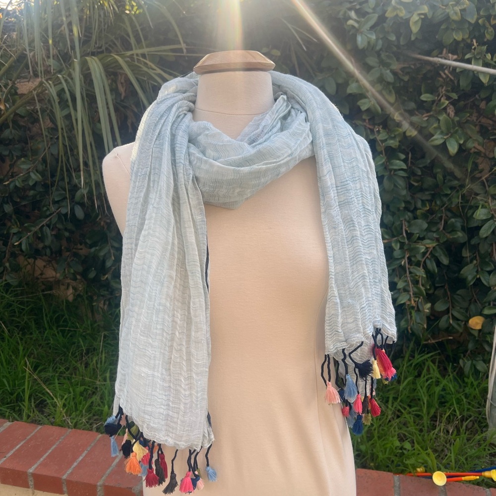 Soutache Blue and White Linen Cotton Scarf